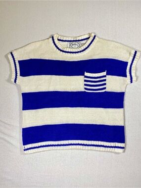 VTG Nuggets Blue White Striped Knit Sweater Size S Pocket
